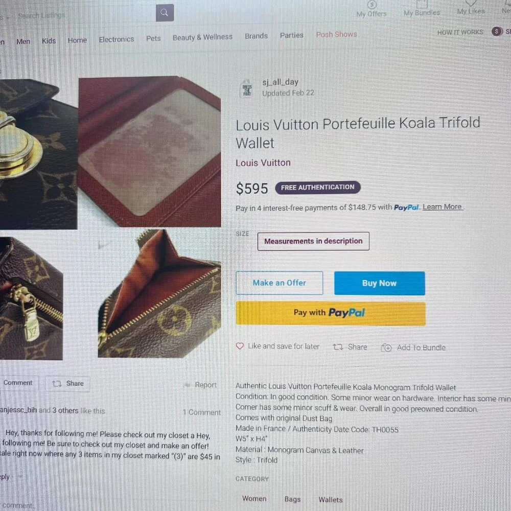 VTG LOUIS VUITTON Portefeuil‎ Koala Ebene Brown Trifold Wallet Brown